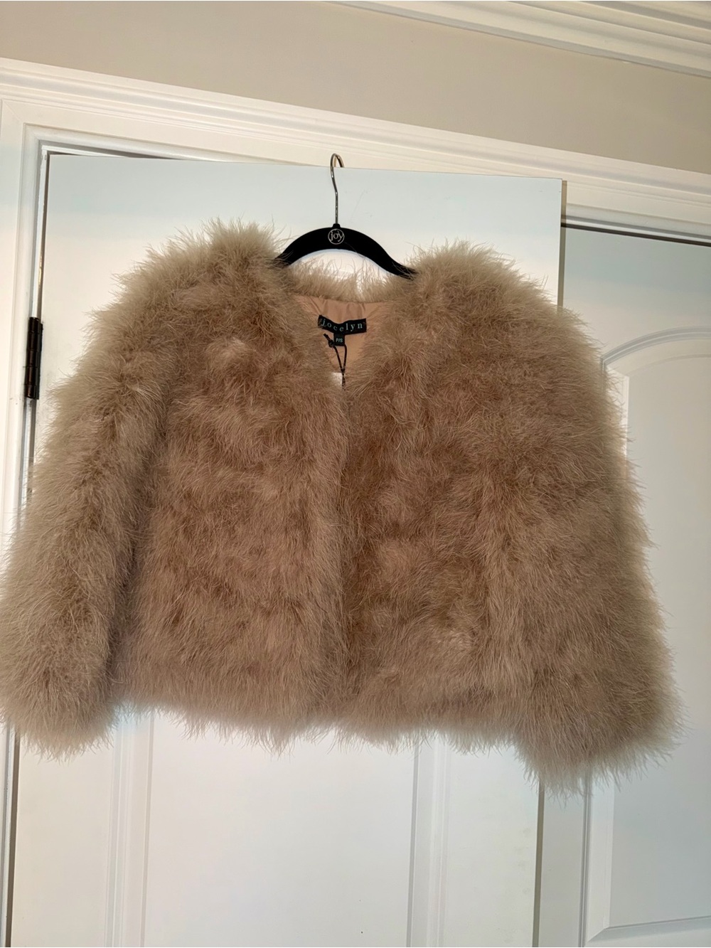 Jocelyn Beige Feathered Cropped Coat